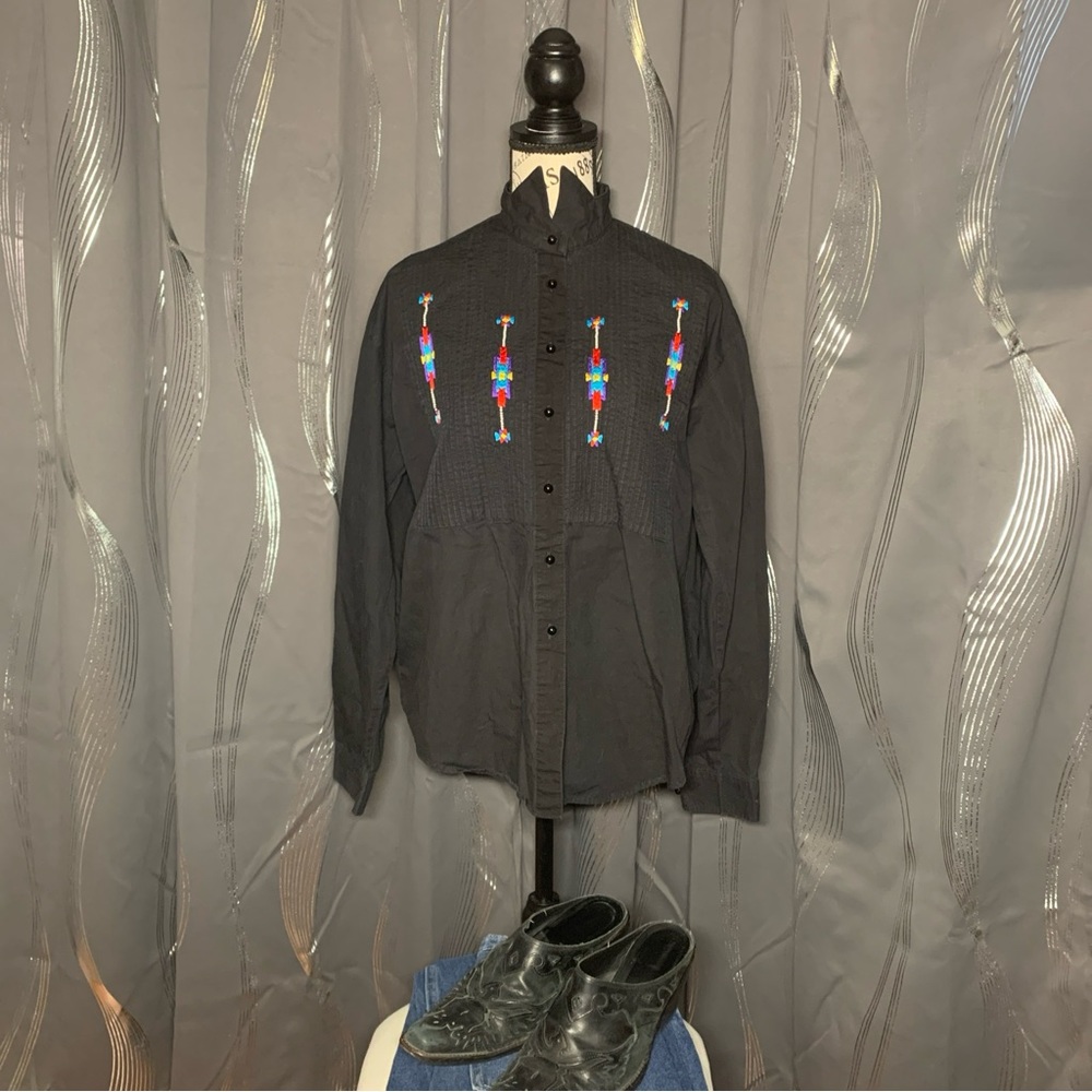 Vintage Canyon Western Rodeo Black Button Down Long Sleeve Shirt Size Medium
